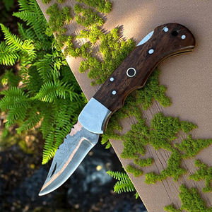 Couteau pliant artisanal en acier Damas, pointe tombante, manche en bois de rose, couteau utilitaire EDC, logo personnalisé, OEM - Product Image 6