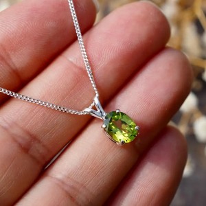 Natural Peridot Oval Pendant Necklace 925 Sterling <b>Silver</b> Green Gemstone Jewelry Dainty Minimalist Anniversary Gift for Women - Product Image 3