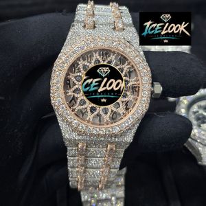 Montre de luxe ICE LOOK en acier inoxydable 41 mm, analogique, quartz, cadran en cristal saphir, accents de diamants, bracelet en acier inoxydable moissanite - Product Image 1