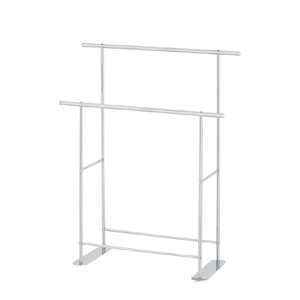 Freestanding Chrome Towel <b>Rack</b> Double Layer Steel Bathroom Towel Holder Minimalist Design 2 Bars - Product Image 3