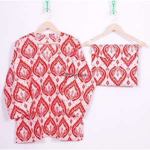 Conjunto de Pijama de Mujer, Hecho a Mano, de Lujo, 100% Algodón, con Estampado Floral Romántico, Manga Tres Cuartos, Cuello en V, Cintura Elástica, Suave, para Otoño y Verano - Product Image 2