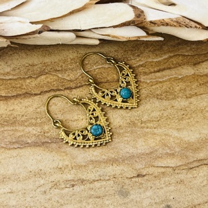 Nuevos Pendientes Boho Geométricos Turquesa, Joyería Tribal de Aro de Latón para Mujer, Acabado de Latón Antiguo, Étnicos, Venta al por Mayor/OEM/ODM - Product Image 3
