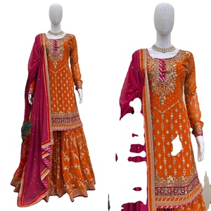 Robe de mariée moderne et élégante en or rose, brodée à la main, séchage rapide, Pakistan, robe traditionnelle indienne exquise en Foux Georgette - Product Image 1
