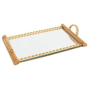 Luxury Metal And <b>Mirror</b> Tray With Gold Finish Frame For Serving Coffee Tea And Dessert At Party Events - Product Image 1