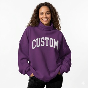 Sweat-shirt personnalisé pour femme, broderie streetwear, col montant, manches longues, en tissu polyester/coton, écologique, pour l'automne - Product Image 2