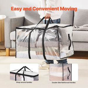 6 paquetes de bolsas de almacenamiento de manta de plástico transparente de 90L, organizadores móviles de vinilo plegables con cremallera para almacenamiento en armario, ropa de cama, edredón - Product Image 3