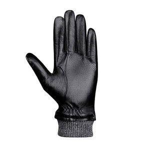 Classic Black Leather Winter Gloves for Men Touchscreen Capable Wool Knit Wrist Cuff and Snap Button Driving & Riding Gloves - Product Image 4