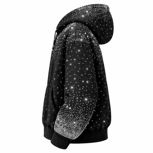 Sweat à capuche d'hiver noir personnalisé avec strass sur toute la surface, streetwear de luxe en cristal pour hommes et femmes, polyester/coton - Product Image 3