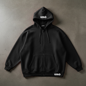 Sweat à capuche zippé personnalisé pour homme, coupe courte, style streetwear, en molleton épais 350 GSM, avec logo imprimé sur mesure, coupe oversize - Product Image 1