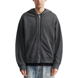 Sweats à capuche zippés pour hommes personnalisés, 100% coton, polaire épais, coupe ample, épaules tombantes, coupe régulière, poche unie, vêtements d'hiver, streetwear - Product Image 1