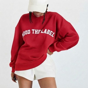 Mood the Label Women's <b>Red</b> Crew Neck Long Sleeve Shirt Regular Fit Casual Knitted <b>Top</b> Letter Print Thermal Lined Knee Length - Product Image 1