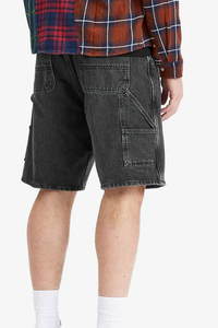 Mens Black Cargo Shorts <b>Mid</b> Waist Button Fly Solid Color Canvas Casual Bermuda Shorts with Pockets Breathable Woven Fabric - Product Image 3