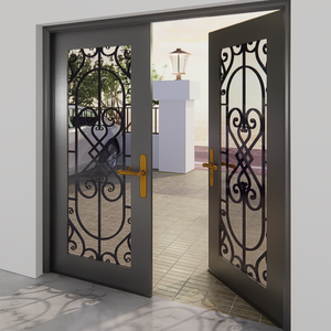 Porte d'entrée de sécurité en fer forgé de luxe, porte d'entrée en acier et verre sur mesure, porte d'entrée extérieure moderne pour villa et maison résidentielle - Product Image 3