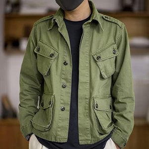 Men's 100% Cotton Vintage Multi-Pocket Safari <b>Jacket</b> Casual <b>Worker</b> Street Wear with Button Decoration for Autumn Canvas Fabric - Product Image 2