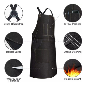 Tablier de travail en cuir de vachette fendu, résistant à la chaleur et aux flammes, pour soudeurs et forgerons, ignifuge, vêtements de travail pour la construction - Product Image 2