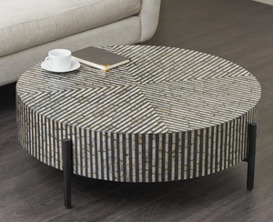 โต๊ะกาแฟโบราณสไตล์โมเดิร์นฝังกระดูกสีดำและสีขาว งานแฮนด์เมดสุดหรู พร้อมฐานโลหะสีดำสำหรับจัดเก็บและตกแต่ง - Product Image 2