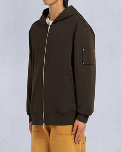 Sudadera con Capucha y Cremallera para Hombre, Color Marrón, Transpirable, Corte Regular, Color Sólido, Algodón, Ropa Casual, Marca Privada, Personalizable OEM/ODM - Product Image 3