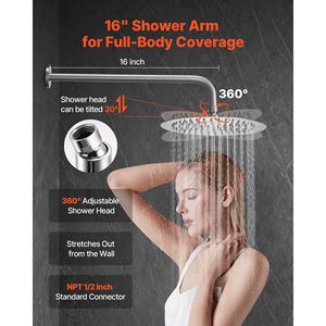 Set Doccia a Pioggia da Parete 10 Pollici con Soffione e Doccetta, Sistema Bagno con Rubinetto e Accessori - Product Image 4