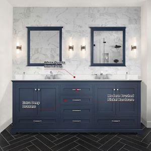 Blu navy 80 pollici. L X 22 Pollici Mobile Bagno Doppio con Top in Quarzo Bianco e Set Rubinetto per Vanità da Bagno - Product Image 6