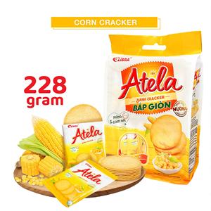 ATELA 228G Corncrust Biscuit Corncrisp Crackers Textura crujiente Sabores salados dulces Producto FMCG certificado Halal Bolsita de cartón - Product Image 3
