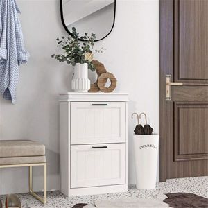 Mobile Portascarpe Moderno in MDF Bianco Salvaspazio Antipolvere con Design Semplice e Ripiani - Product Image 1