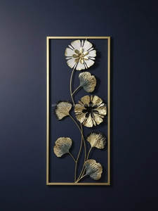Ensemble de 3 pièces d'art mural en métal encadré or, sculpture murale suspendue avec fleurs et feuilles bleu sarcelle, plaque décorative pour fond de salon - Product Image 5