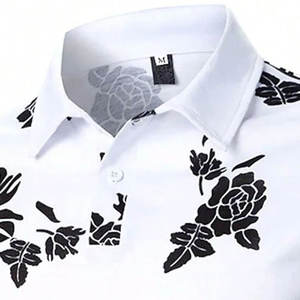 Camiseta Deportiva para Hombre |   Estampado Floral de Rosas Blancas y Negras para Sublimación |   Camiseta Deportiva de Manga Corta Transpirable que Absorbe la Humedad - Product Image 5