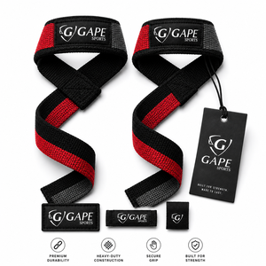 Sangles de levage GAPE SPORTS noires et rouges en polyester et nylon, haute élasticité, antidérapantes, pour la musculation et l'entraînement de force - Product Image 4