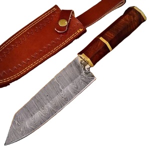 Cuchillo de Chef de Acero de Damasco de 13 Pulgadas Hecho a Mano por Ahmad Fabric con Funda de Cuero y Mango Hermoso Personalizable - Product Image 1