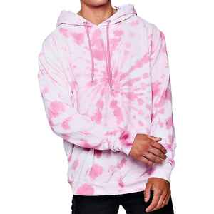 <b>Men's</b> <b>Pink</b> <b>Tie</b>-Dye Hooded Sweatshirt Oversized Regular Fit Casual Cotton French Terry Pullover with Pocket Spring Style - Product Image 1