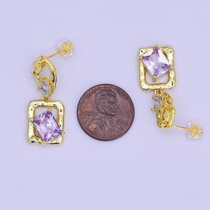 Yellow Purple Baguette Molten Geometric Drop Earrings 925 Sterling <b>Silver</b> 14K Gold Plated Statement Jewelry - Product Image 3