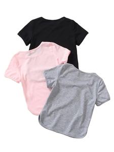 Camiseta de Niña de Manga Corta, Informal, de Tres Piezas, 100% Algodón, Personalizable, Fabricada en Fábrica - Product Image 2