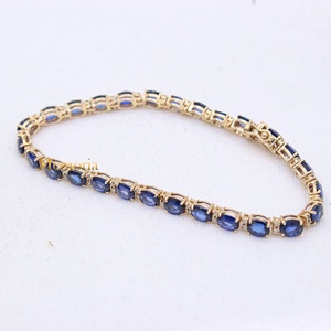 Bracelet tennis en or jaune massif 14 carats fait main, saphir bleu naturel, diamant véritable, bijoux ethniques raffinés pour fiançailles et fêtes - Product Image 4