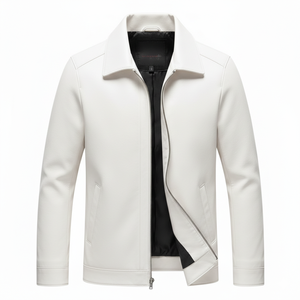 Nouvelle Veste Blanche en Cuir Premium pour Homme, Coupe Longue, Col en Toile, Matière Respirante de Qualité Supérieure, Vente en Gros Usine - Product Image 1
