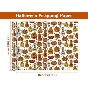 Carta da Regalo Mini Rotolo con Stampa Zucca Spettrale per Halloween e Compleanni, 43 cm x 5 m - Product Image 1