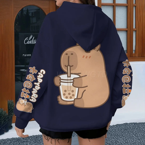 Sweat-shirt à capuche à manches longues pour femmes et hommes, design de dessin animé, printemps automne, animal amusant Capybara, pull pour filles, sweat-shirt mignon - Product Image 1