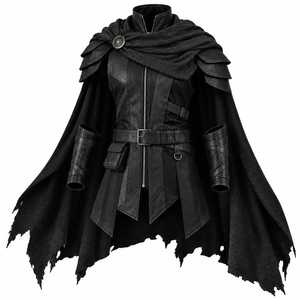 Chaqueta gótica de cuero negro para hombre con capa y abrigo de disfraz - Product Image 1