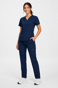 Unisex Soft Eco-Friendly Polyester Spandex Woven 2-Piece Nursing Scrub Set V-Neck Top Pant Cargo Pocket Short Hospital Uniforms - Product Image 6