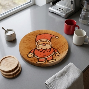 ที่รองแก้วไม้สักซานตาคลอสสำหรับตกแต่งโต๊ะกาแฟชาหรือเครื่องดื่ม - Product Image 5