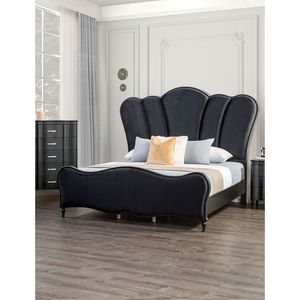 Cama King Size Oriental Glamorosa y Hermosa de Tela Negra, 1 Pieza, Mueble de Dormitorio Tapizado con Cabecera Acolchada - Product Image 3