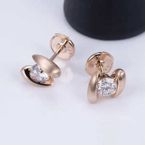 Boucles d'oreilles clous en or rose avec diamants ronds taille brillant, cultivés en laboratoire, couleur G, bijoux classiques de mariage pour femme - Product Image 3