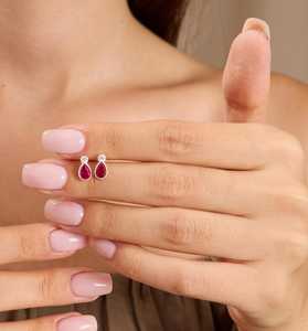 ต่างหูรูปหยดน้ำทับทิม เงินแท้ 925 ชุบทอง 14K ต่างหูแบบติดหูสำหรับผู้หญิง ของขวัญเครื่องประดับประจำเดือนกรกฎาคม - Product Image 1