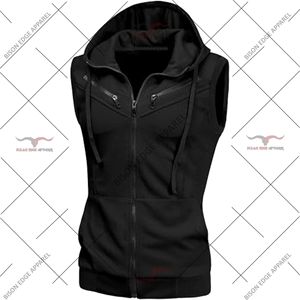 Chaleco con capucha sin mangas para hombre, corte ajustado, con cremallera, informal, ligero, para entrenamiento deportivo, gimnasio, ropa de calle, OEM, ODM - Product Image 3