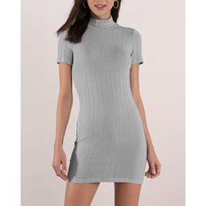 ผู้ผลิตชุดเดรสทรงเข้ารูปแขนสั้นผ้าริบคุณภาพดีที่สุด ชุดเดรสผ้าถักยืดหยุ่น สีตามสั่ง - Product Image 1