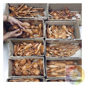 ช้อนไม้สไตล์ชนบท ทำด้วยมือ ของตกแต่งครัวแบบธรรมชาติ สไตล์บ้านไร่ สำหรับใช้ในบ้าน ร้านอาหาร คาเฟ่ และร้านขายของขวัญ - Product Image 5