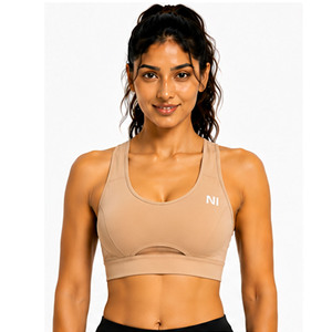 Soutien-gorge de sport sans coutures pour femme, dos nageur, col rond, design découpé, respirant, maintien moyen, pour yoga et fitness, couleur unie - Product Image 1