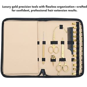 Kit d'outils professionnels pour extensions capillaires : Pince à micro-anneaux, Pince de dépose, Aiguille à boucle, Pinces, Ciseaux à doigts, Peigne, Étui - Product Image 3