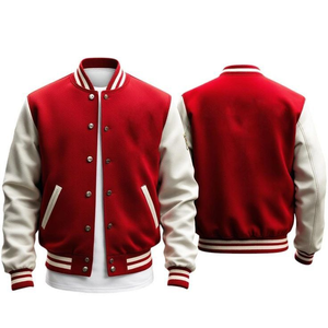 <b>Mens</b> Varsity <b>Jacket</b> PU Leather Sleeve Casual Button Closure Autumn Wear Solid Color Regular Fit - Product Image 1