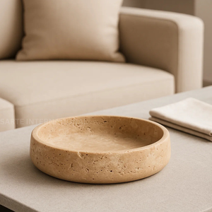 Novedad, Tazón de Servir Elegante de Piedra de Travertino Natural, Decoración Moderna para el Hogar, Hecho a Mano, Ecológico, Apto para Lavavajillas - Product Image 1