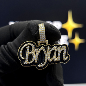 Collar Personalizado con Nombre en Burbuja, Plata de Ley 925, Moissanita VVS, Esmalte Negro, Estilo Hip Hop, OEM, ODM, Venta al Por Mayor, Unisex - Product Image 1